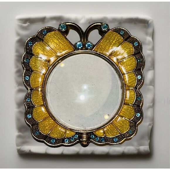 Vintage Jeweled Brass Enameled Yellow Butterfly Magnifying Glass - Picture 1 of 2